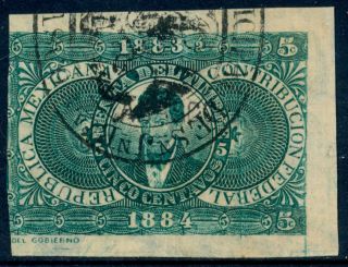 Bs42 Mexico Revenue Cf 52b 5ctv 1883 - 84 Serial Number On Back Est $5 - 10