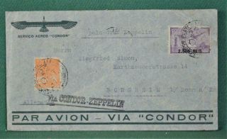 Brazil Stamp Cover 1931 Condor Zeppelin To Germany (m39)
