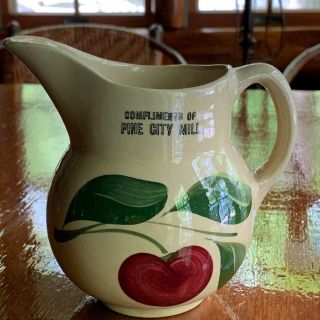 Vintage Antique Watt Pottery Apple Advertising Pitcher 15 Pine City Mn - 3 Leaf
