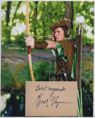 Errol Flynn Signed 3x5 Index Card Ic Autograph Auto W/ Robin Hood 8x10 Rare