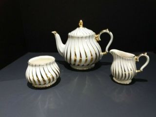Vintage Sadler England Gold Swirls W/cream Tea Pot / Sugar Bowl & Creamer Set