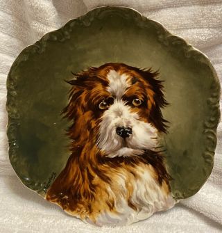 Vintage 10” Limoges Coronet Dog Pose Plate France Signed By L Coudert