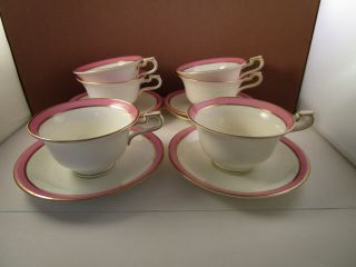Vintage Allertons Old English Bone China Set Of 6 Tea Cups & Saucers Pink Band