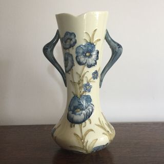 Florian Ware Moorcroft Blue Poppy Fluted,  2 - Handled Vase - Antique Pottery