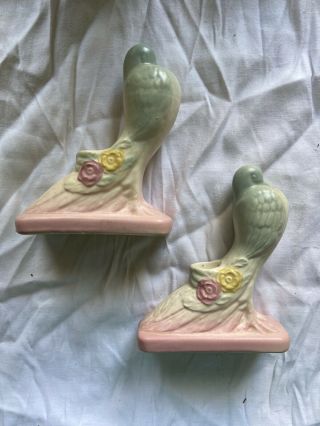 Hull Pottery Usa Open Rose 117 Dove Candle Holders Pair