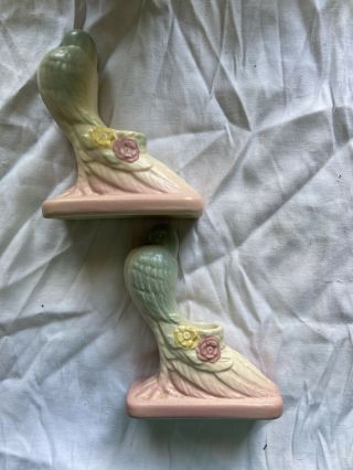 Hull Pottery Usa Open Rose 117 Dove Candle Holders Pair 2
