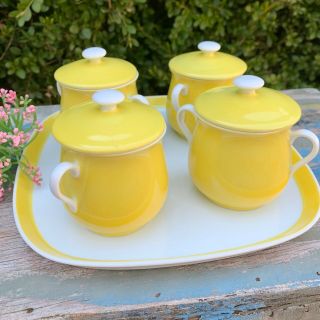 Fitz And Floyd Ff Japan Yellow Pots De Creme And Tray