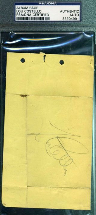 Lou Costello Signed Album Page Psa/dna Authentic Autograph