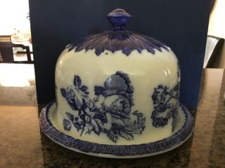 Ironstone Staffordshire England Blue And White Covered Cheese Dish