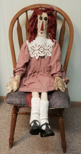 Extra Large Xl Primitive Raggedy Ann Folk Art Cloth Rag Doll 41”