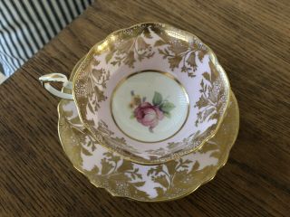 Paragon By Appointment To The Queen Tea Cup/saucer Set W/ Cabbage Rose & Gold