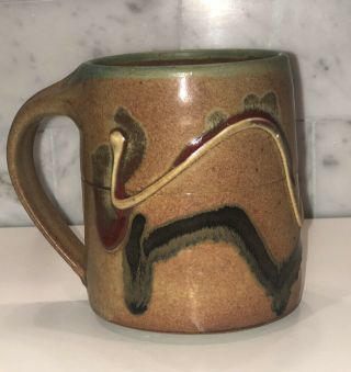 Vintage Signed Art Studio Hand Thrown Pottery Coffee Mugs Set of 5 Drip Glaze 2