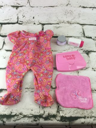 American Girl Bitty Baby Romper & Accessories Lotion Food Diaper Wipes Towel