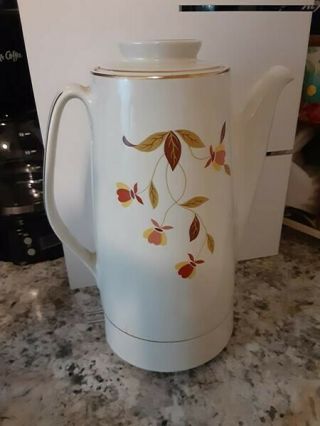 Vintage Hall Jewel Tea Autumn Leaf Electric Percolator Coffee Pot - Complete 2