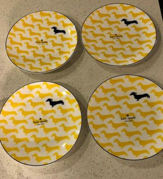 Kate Spade Wickford Dachshund Accent Plates 9.  25 " Set Of 4 Yellow