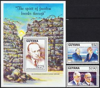 Guyana Set & S/s 25th Ann Death Konrad Adenauer 1992 Mnh - 15 Euro