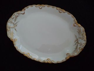 French Haviland China Oval Serving Platter 11.  5in White W Gold Sch17 Limoges