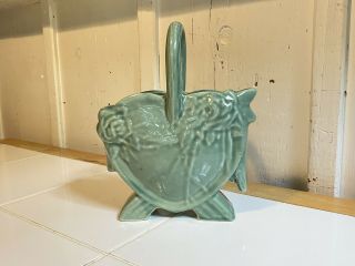 Mccoy Pottery Aqua Turquoise Green Blue Heart Basket Vase Handled Gorgeous