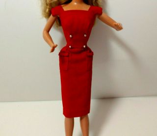 Vintage Mattel Barbie Doll Red Sheath Dress With Gold Buttons