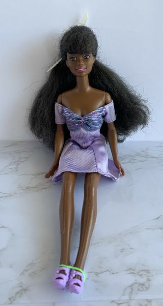 Barbie Doll Mattel 1987 Tnt African American Purple Stripe Black Long Hair Bangs