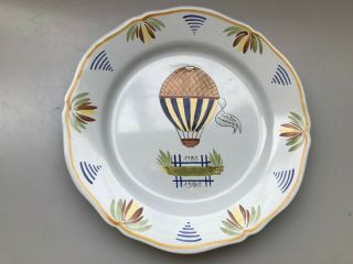 Henriot Quimper 1989 Hot Air Balloon Plate Vive Libre Dinner Wall Plate Vintage