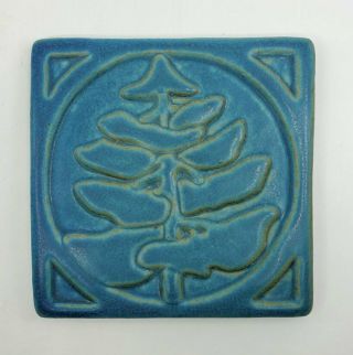Vintage Pewabic Pottery Detroit Tile Blue Spruce Pine Tree Of Michigan 1997