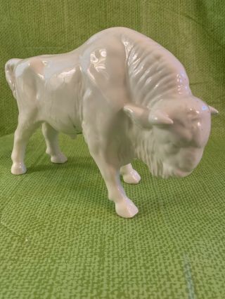 Czechoslovakian Porcelain Walking Buffalo Or Bison White Figurine 9.  5” Long