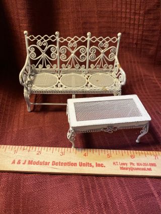 White Wired Sculptured DOLLHOUSE FURNTURE.  Mini Couch and Coffee Table 2
