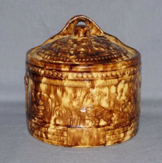 1911 Brush Mccoy Peacock Yellow Ware/spongeware/stoneware Salt Crock