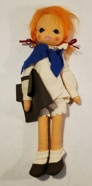 N Vintage Lenci Italy Torino 18” Cloth Rag Doll Red Head School Girl