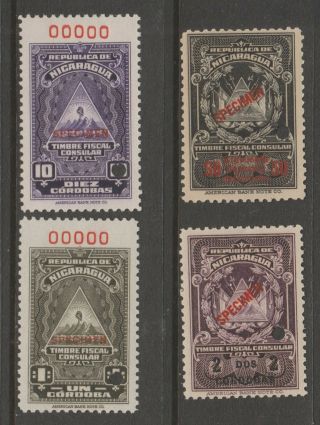 Nicaragua Specimen Mnh Gum Revenue Fiscal Cinderella Stamps 4 - 24 - 22