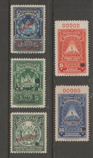 Nicaragua Specimen Mnh Gum Revenue Fiscal Cinderella Stamps 4 - 24 - 20