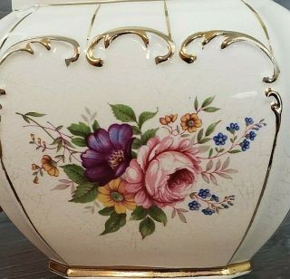 Vintage Sadler England Cube Teapot 2097 Flowers Gold Trim 2