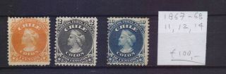 Chile 1867 - 1868.  Stamp.  Yt 11,  12,  14.  €100.  00
