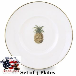 Lenox Colonial Bamboo Dessert Plates Pineapple And Gold Trim Boxed Set Of 4