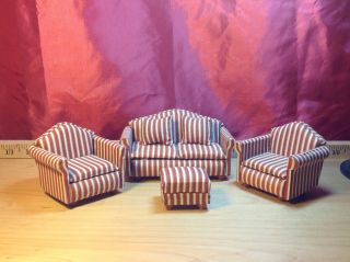 Melissa And Doug Red Striped Living Room Set Couch Two Chairs And Ottoman