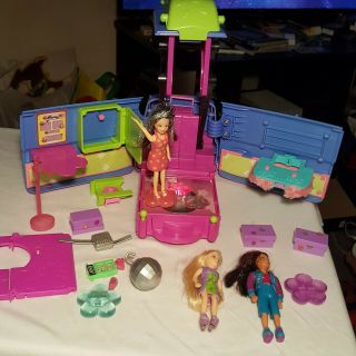 2004 Polly Pocket Party Bus,  3 Dolls,  Accessories With Music And Lights