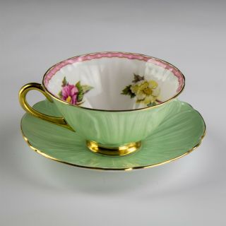 Vintage Shelley Oleander England Floral Gold Gilt Porcelain Teacup Saucer Nr Sam