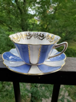 Shelley Teacup And Saucer Striped Shelley Teacup Teal And White And Gold