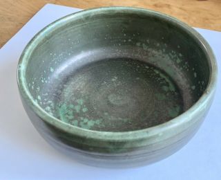 Vintage Shearwater Pottery Bowl In Green; Muted Glaze.