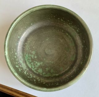 Vintage Shearwater pottery bowl in green; muted glaze. 2