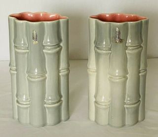 Vintage Set Of 2 Red Wing 400 Bamboo Vase Grey / Pink 1950 