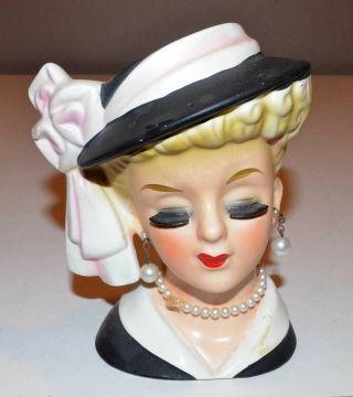Vintage 1964 Lady Head Vase - Inarco E - 2006 - Black Dress & Hat - 5.  5 "