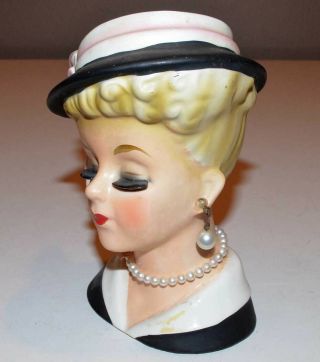 Vintage 1964 Lady Head Vase - Inarco E - 2006 - Black Dress & Hat - 5.  5 