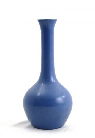 Vtg Zanesville Art Pottery Arts & Craft Matte Blue Long Neck Stoneware Vase