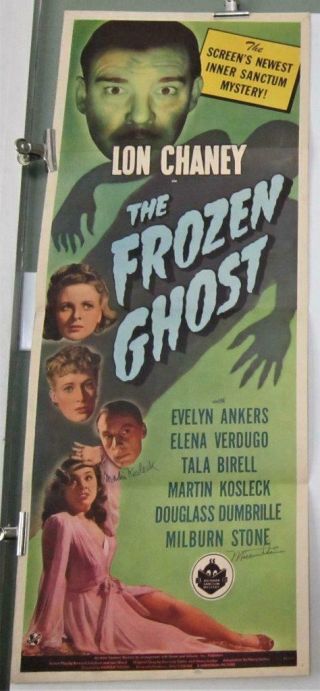 1944 Frozen Ghost Orig Insert Lon Chaney Martin Kosleck & Milburn Stone Signed