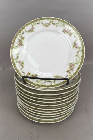 Theodore Haviland Limoges Bread & Butter Plates Green Rose Flowers Set Of 12