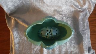 VAN BRIGGLE Art Pottery TULIP PLANTER BOWL w/FLOWER FROG Ming Blue 2