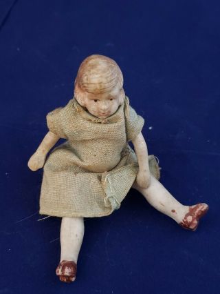 Antique All Bisque Dollhouse Doll 3 1/2 