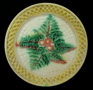 Antique Majolica Fern Leaf And Floral Plate